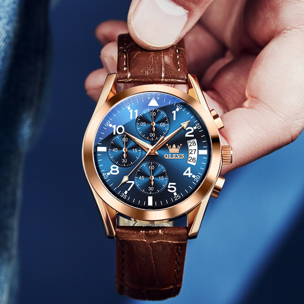 OLEVS 2878 Quartz Men Watch Classic Waterproof Luminous Wristwatch Leather Strap Date Display Luxury Top Brand Watch for Men Hot